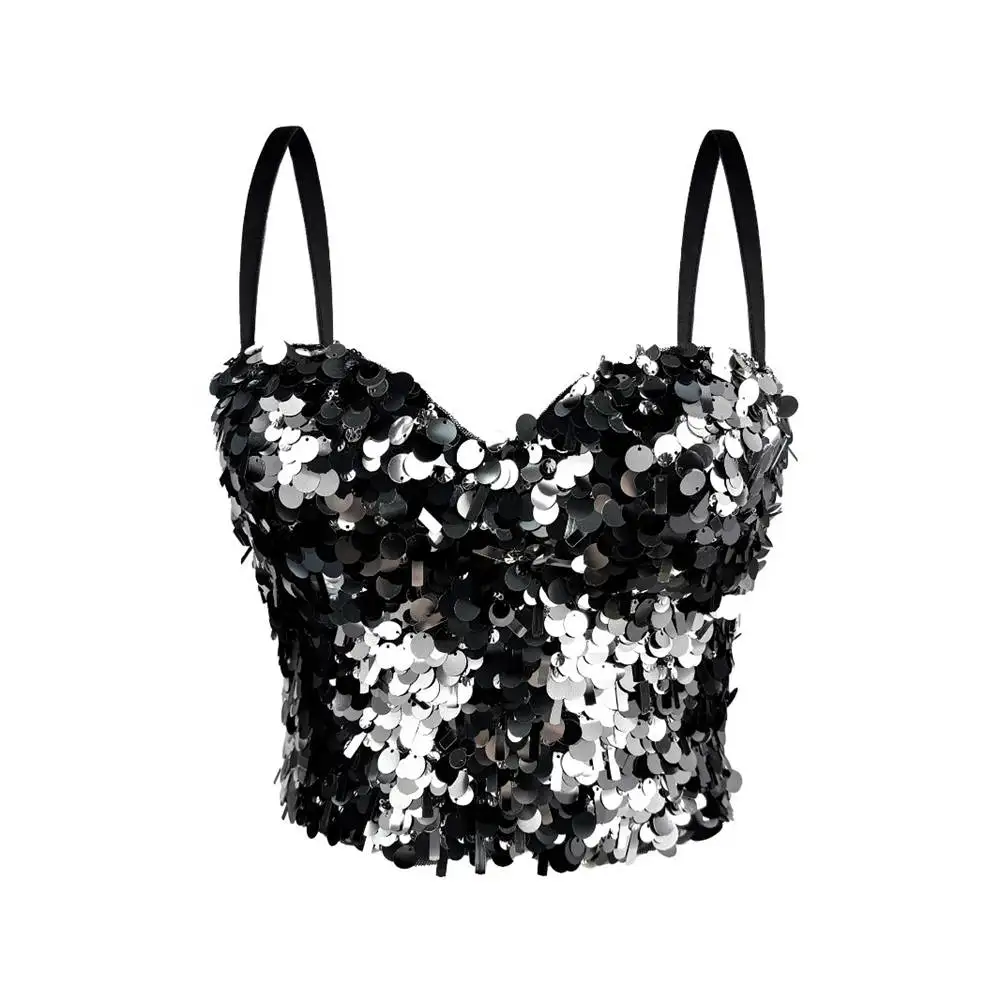 Sexy Corset Fish scale sequins Camisoles Shiny Dots Bustiers Bra Party Club Catwalk Show Streetwear Lingerie Look Stage costumes