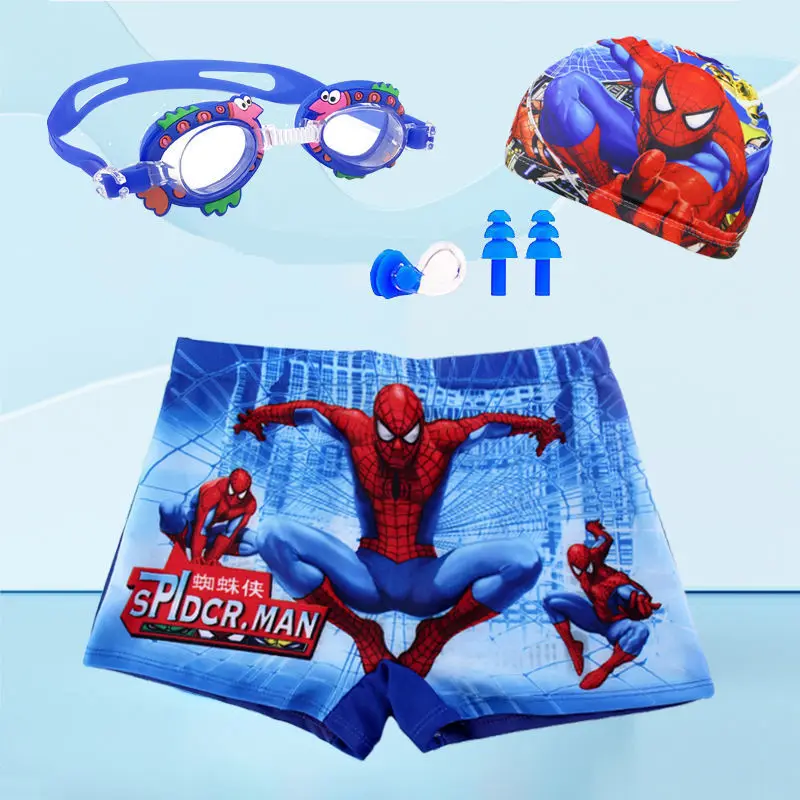 Anime Spiderman Kid Swimwear Pants Cap Set Baby Boy Swimsuit Shorts Cartoon Spiderman Kids Swimming Trunks Glasses Gift