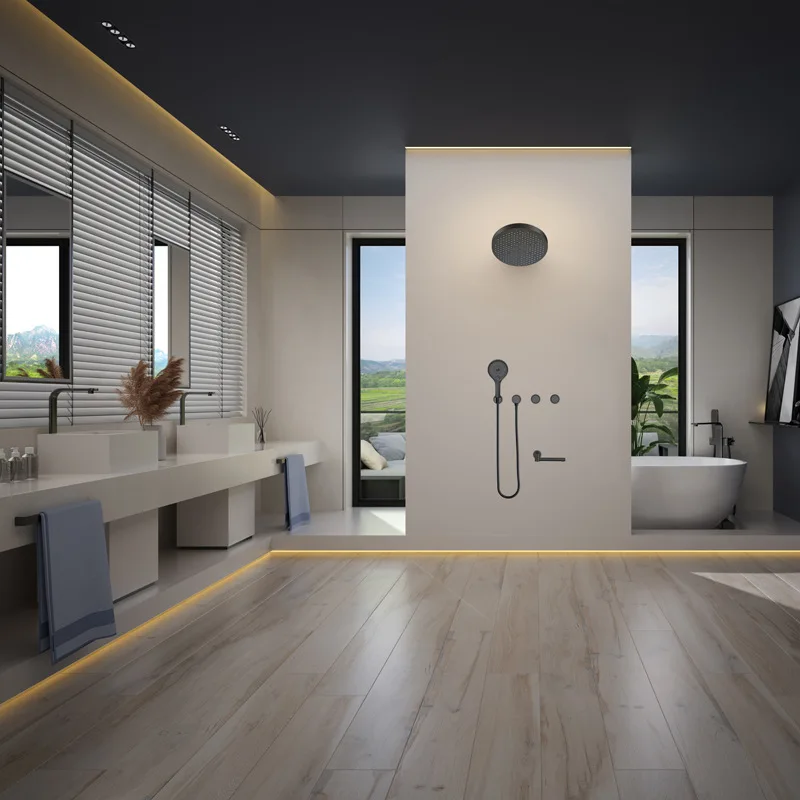 Modern Concealed Shower Set with Thermostatic Ceiling Shelf for Bathroom Hotel Cross Border