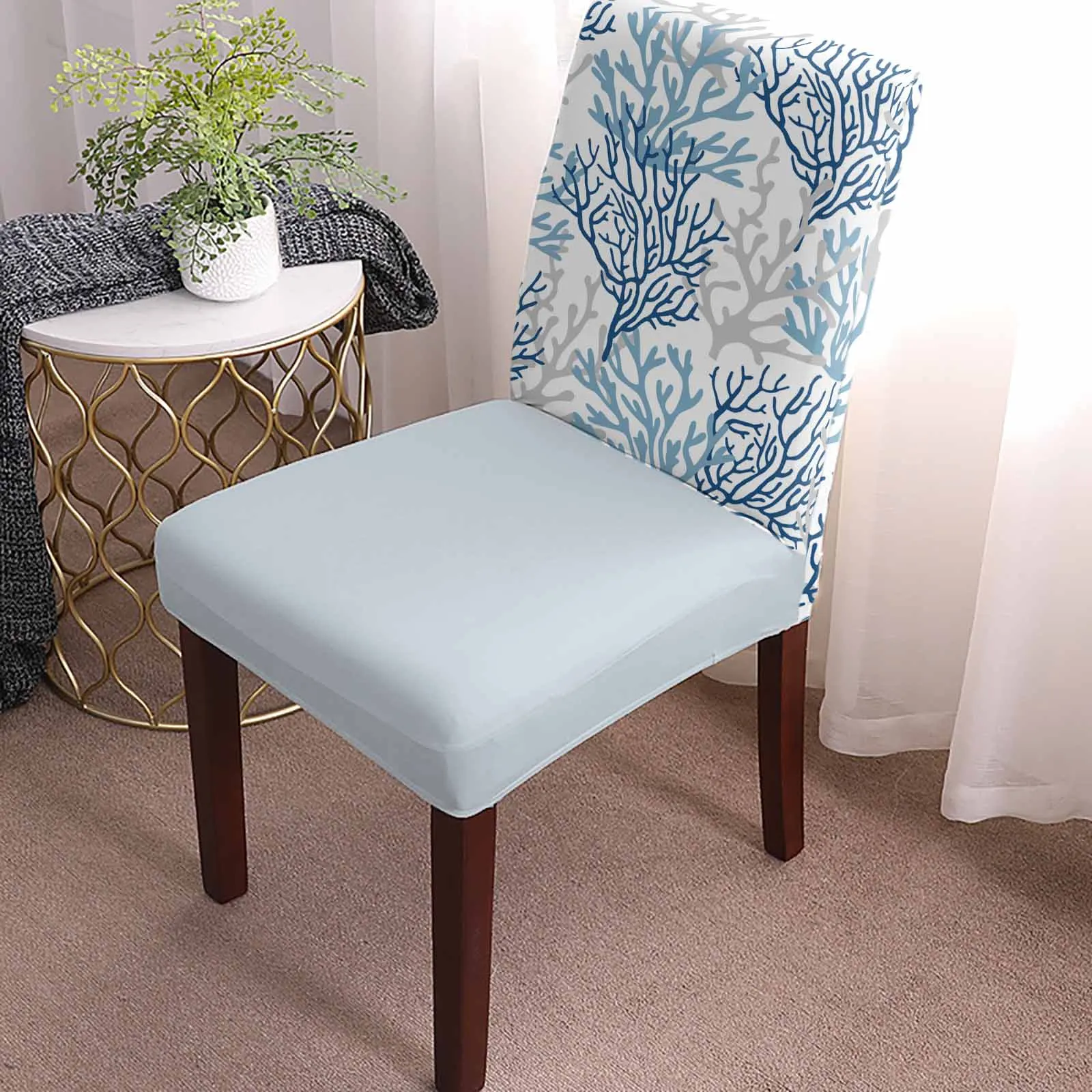 Coral Marine Organisms In Summer 4/6/8PCS Spandex Elastic Chair Case For Wedding Hotel Banquet Dining Room