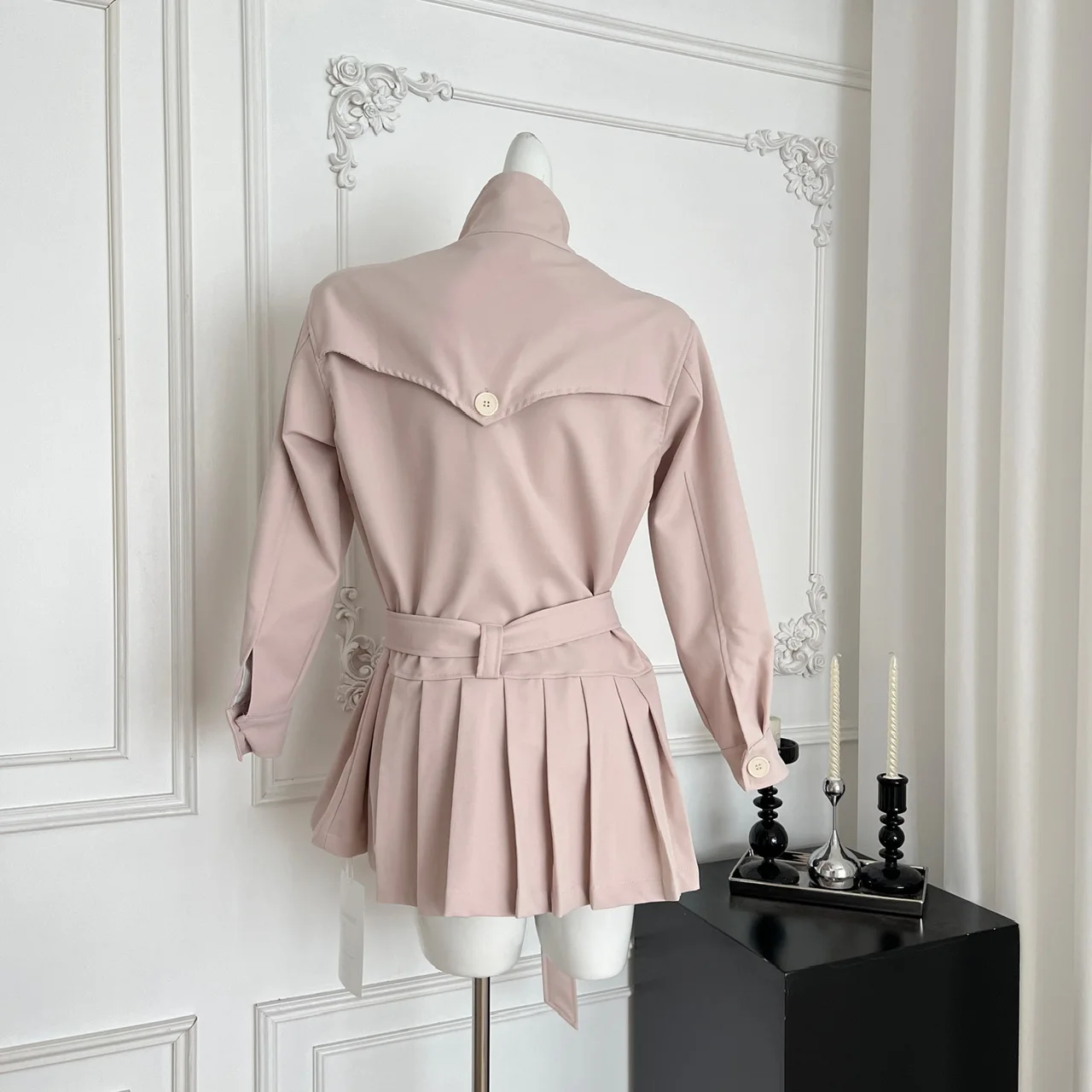 

Korean Sle Simple irt Dr Women's Autumn 2025 New Belted Waist Single Button Pleated ort Skirt Long Sve Polyester