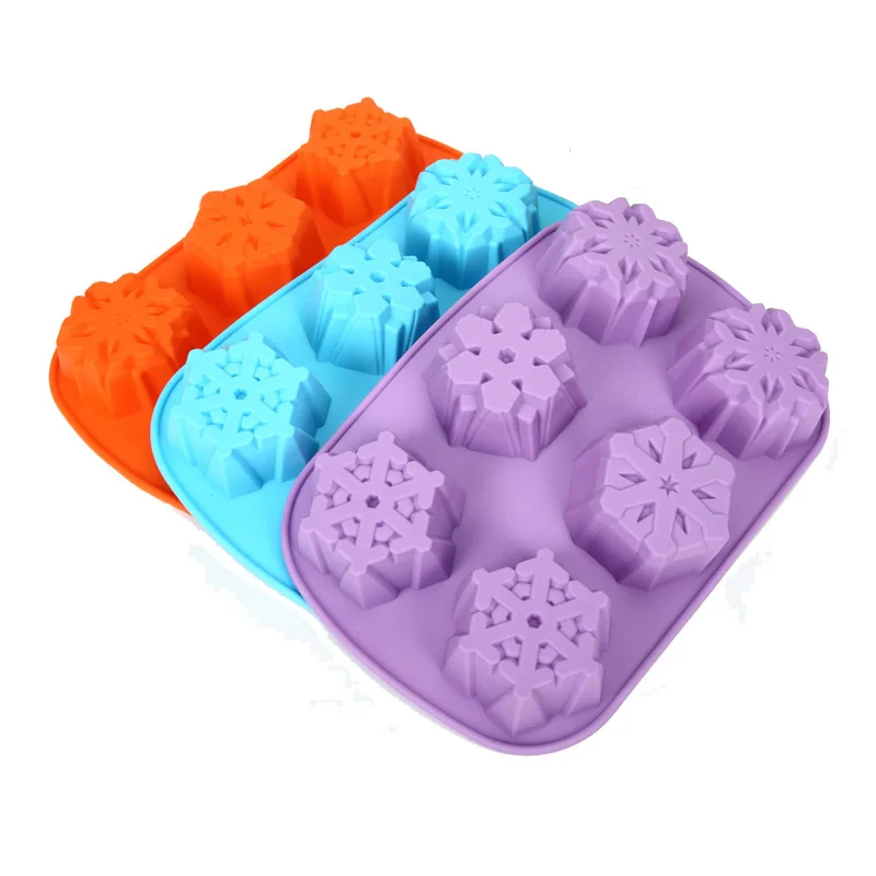 6 Holes Christmas Decorations Pentagram Snowflake Chocolate Party DIY Fondant Baking Cooking Cake Decorating Tools Silicone Mold