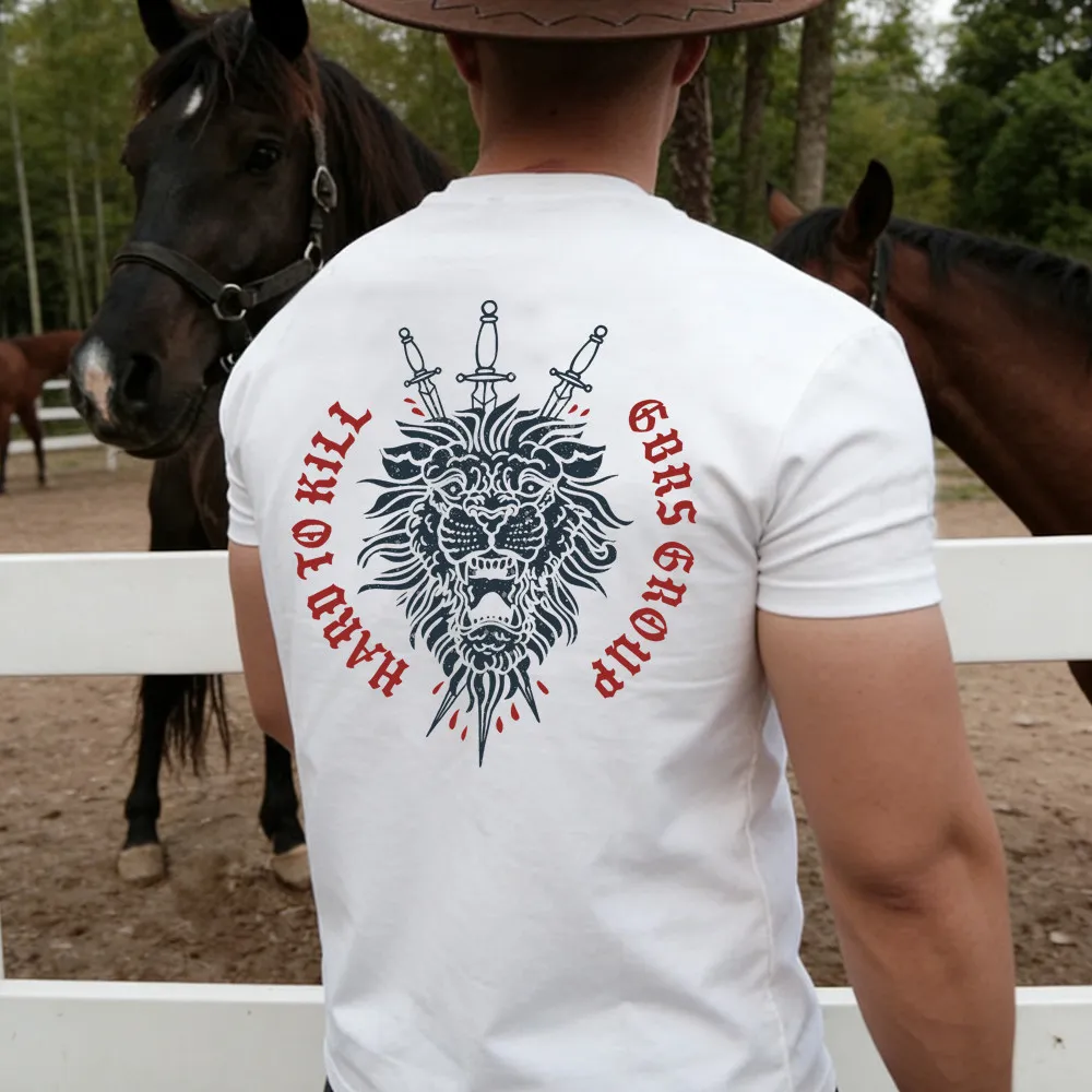 Hardman Club Defense Series - Camiseta de manga corta con cuello redondo y estampado de tema del Rey León, de algodón puro, para hombre y mujer, para verano