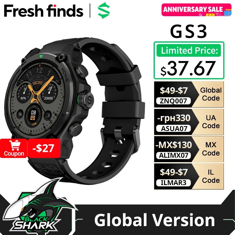 [World Premiere]Blackshark GS3 Smart Watch Global Version 1.43\"AMOLED Display GPS