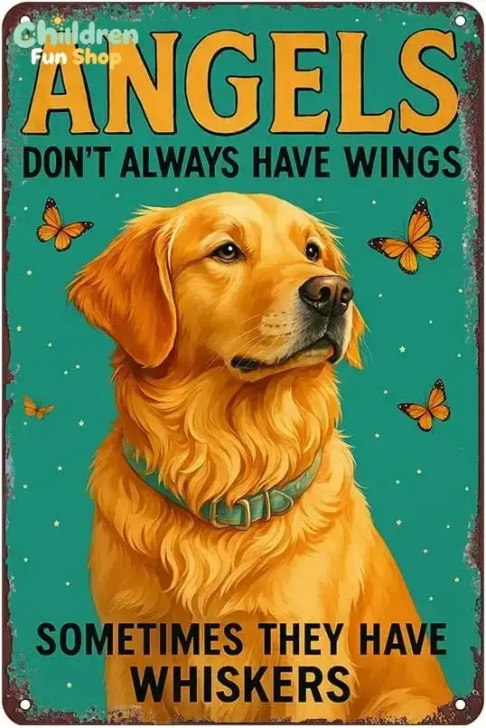 Angels Don’t Always Have Wings Tin Sign,   Metal Wall Decor, Sometimes They Have Whiskers Pet Memorial Plaque for Home, Garde