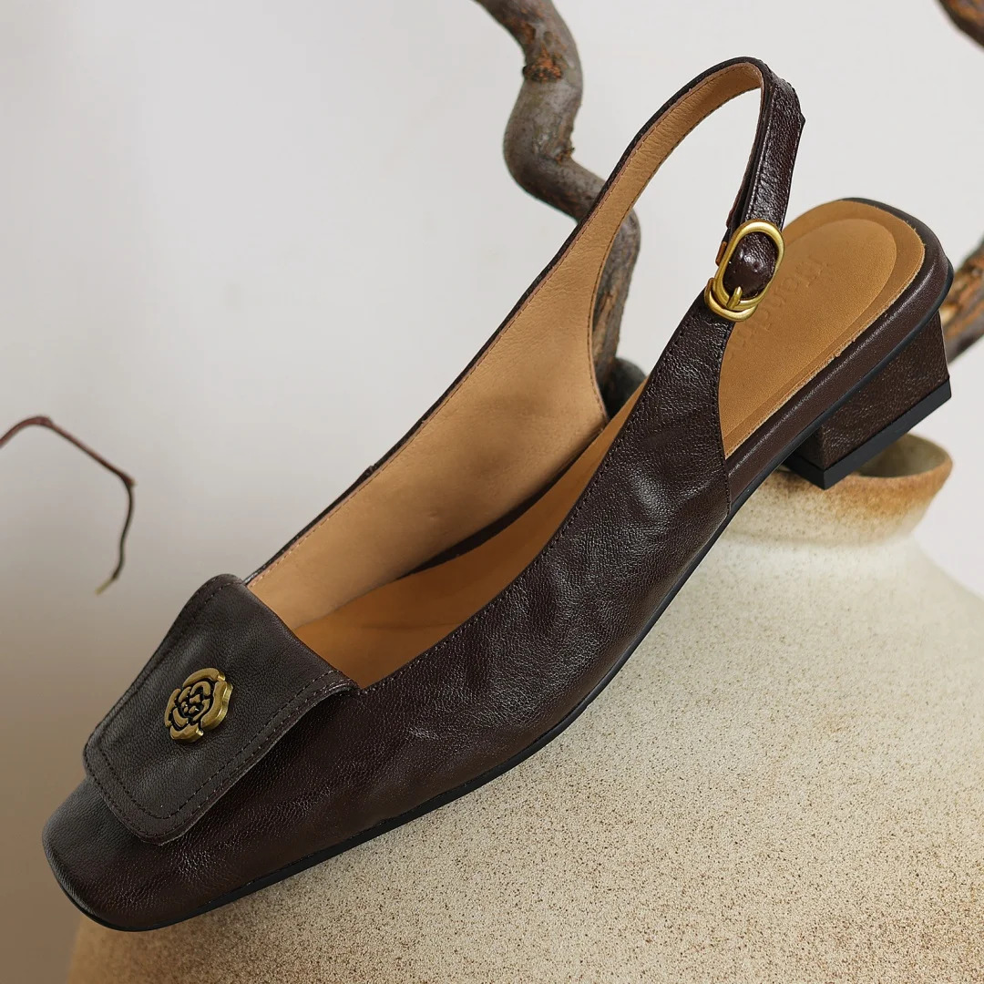 danxuefei 2024 summer new plus size 41 women's sheepskin slingback slip-on flats elegant ladies square toe sandals shoes woman