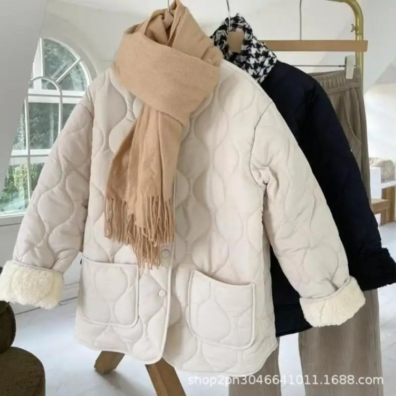 

Women's Cotton-Padded Jacket Outdoor Daily Wear Lamb Pattern Collarless Loose Winter New Warm Coat Jacket Fashionable Outerwear