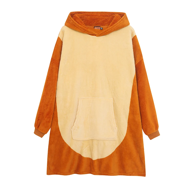 

Cute Cartoon Anime Hooded Coral Fleece Warm Mid-Length Sleepwear Polyester Fabric Winter Collection for Women Home Clothes