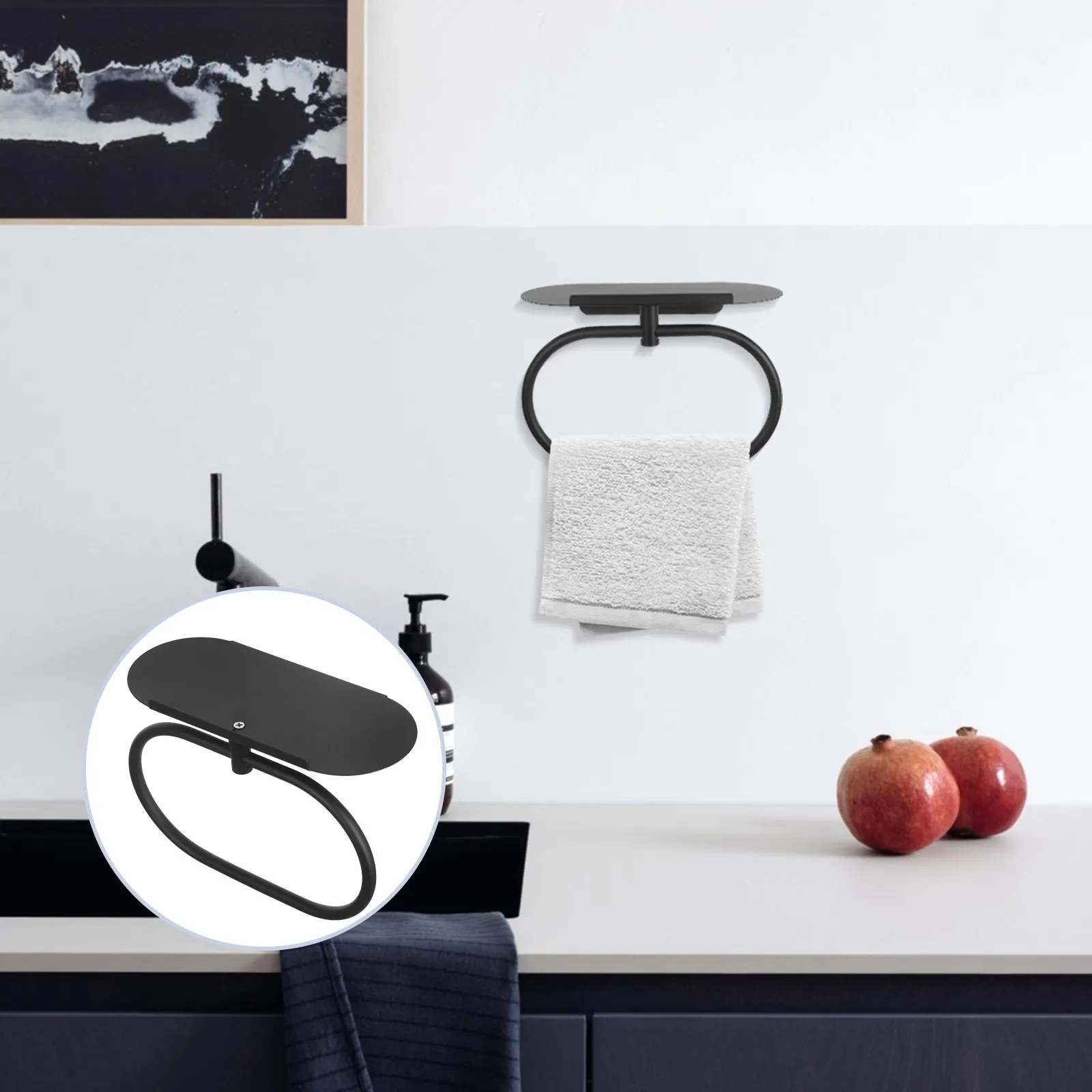 

Кольцо-держатель для полотенец из нержавеющей стали с интегрированной полкой, без сверления, современный минималистичный дизайн, для ванной комнаты