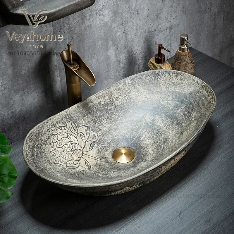 Washbasin Ceramic Bathroom Sinks Courtyard Overhead Sink Retro Home Bathroom Sink Creative Outdoor Hand Kitchen Washing Sink Y