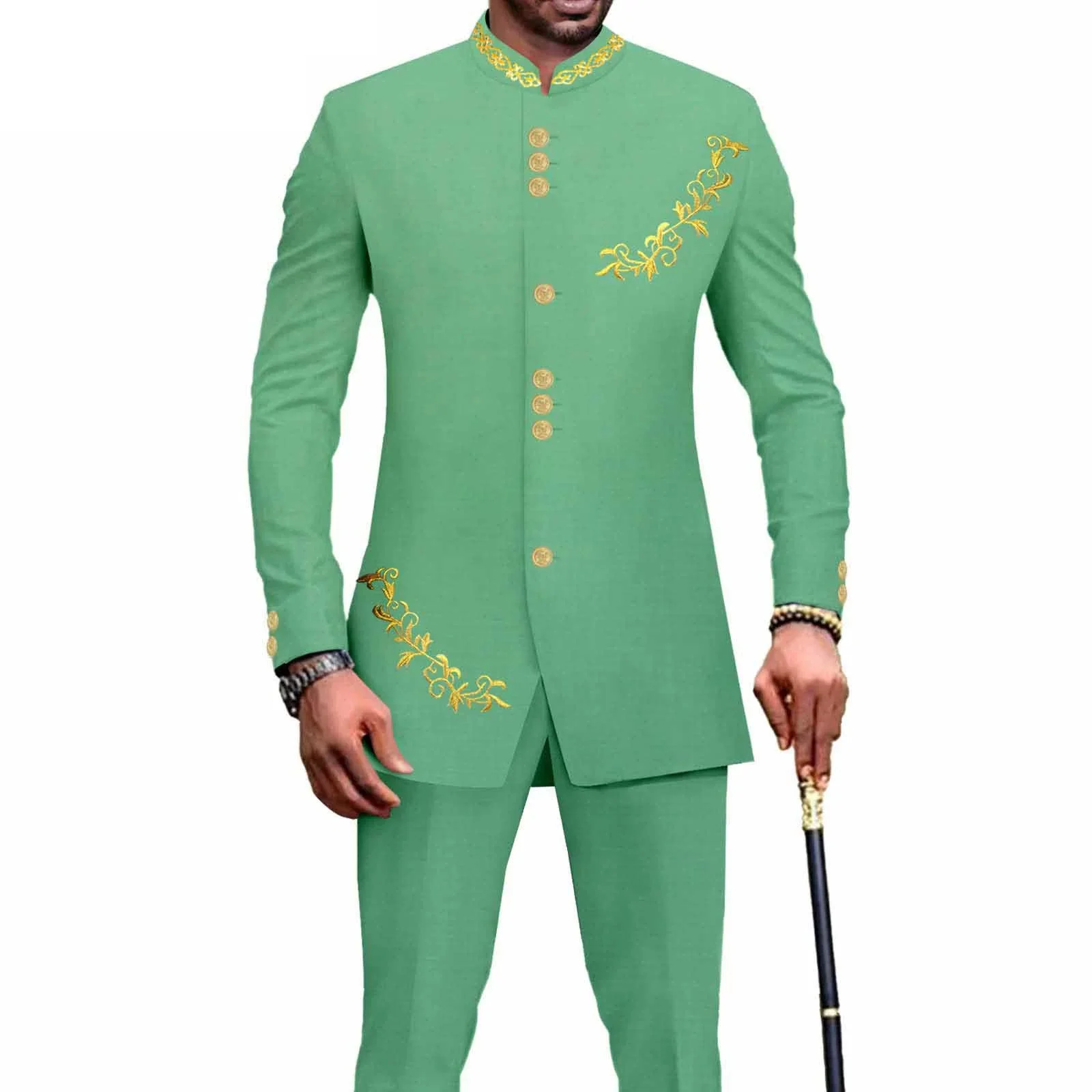 African Clothes for Men Suit 2 Piece Set Blazer Embroidery Jacket Pants Dashiki Traditional Wedding Slim Fit Business A2316059