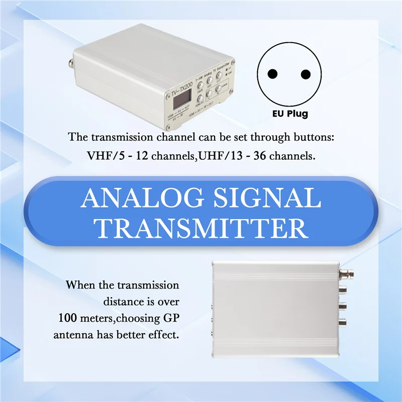 B92B-TV-TX200 VHF/UHF Analog TV Transmitter Support HD/AV Input Analog Signal Transmitter With Telescopic Antenna EU Plug