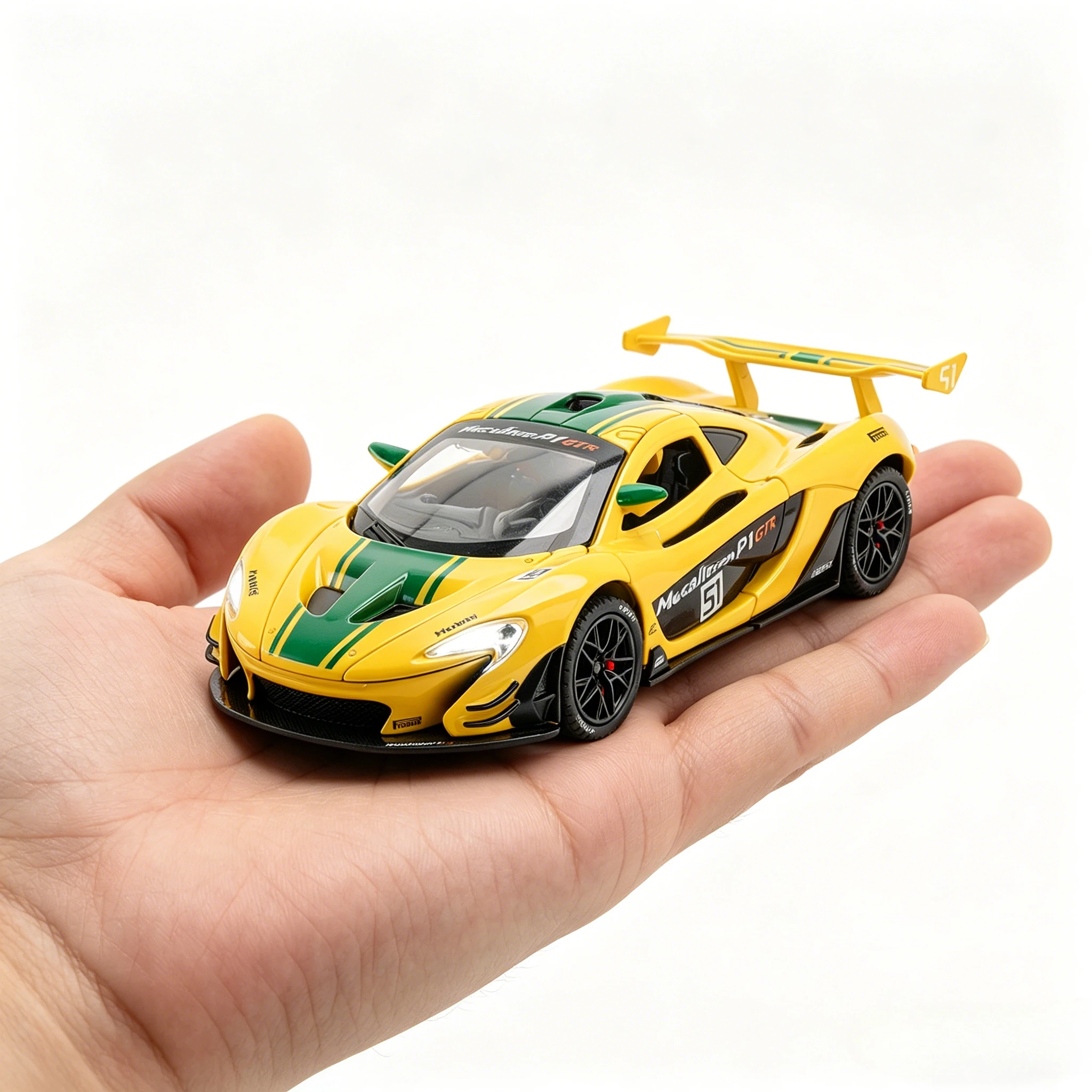 

1:22 P1 GTR Car Model Toy Doors Opened Sound Light Vehicle Front Wheel Steer Shock Absorption Cars Hobby Collection