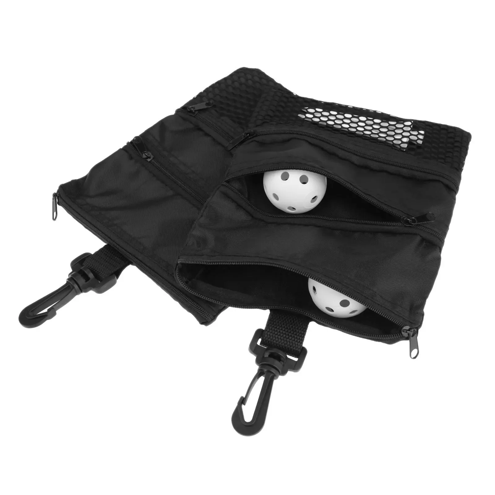 Black Mini Portable Golf Ball Bag Golf Tees Holder Multi-Pocket Zipper Mesh Pouch Storage Handbag Bag Golf Training Accessories