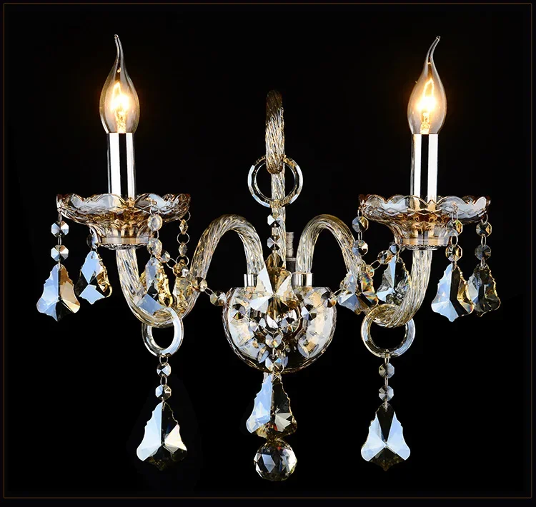 

2026 Роскошный европейский стиль для спальни, прикроватный настенный проход, KTV, свеча K9, хрустальная лампа, 1/2/3 головки, светильник