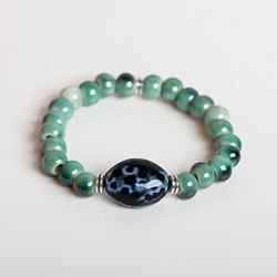 Green Handmade Ceramic Stretch Bracelet 16to20cm Adjustable Lightweight Trendy Chic Boho Accessories Perfect For Daily Wear Gift