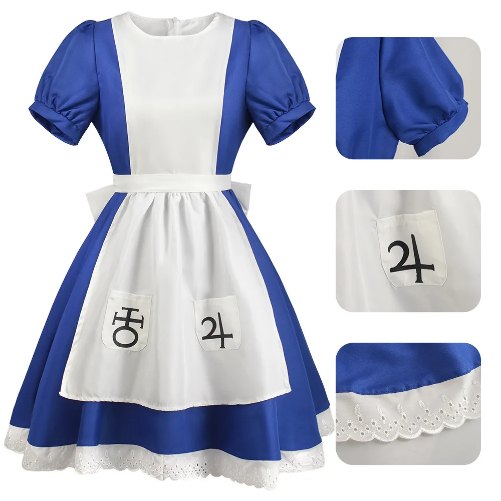 Movie Alice Madness Returns Cosplay Costume Maid Dress Apron Lolita Outfit Uniform Socks Halloween Carnival Suit Girls Women