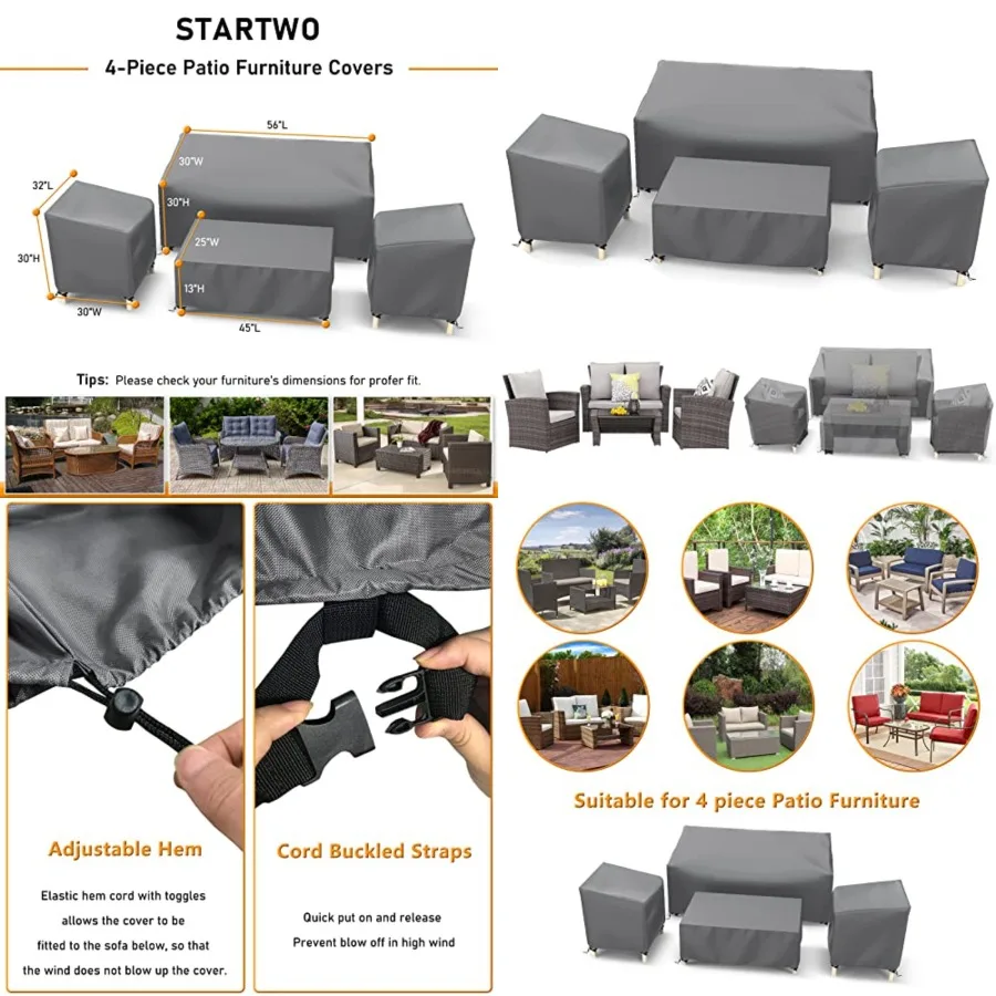 

Outdoor Waterproof Patio Furniture Covers 4-Piece Set for Chairs, Loveseat and Coffee Table, Heavy Duty 600D