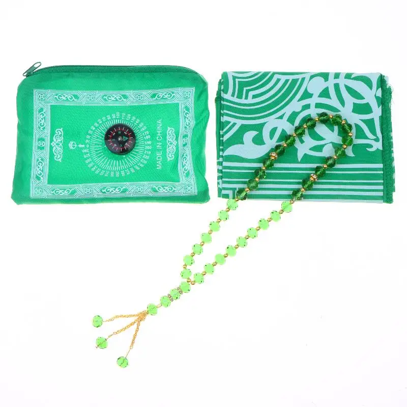 Islamic Travel Prayer Mat With Beads Portable Prayer Rug With Compass Waterproof Muslim Prayer Mat For Ramadan Gifts