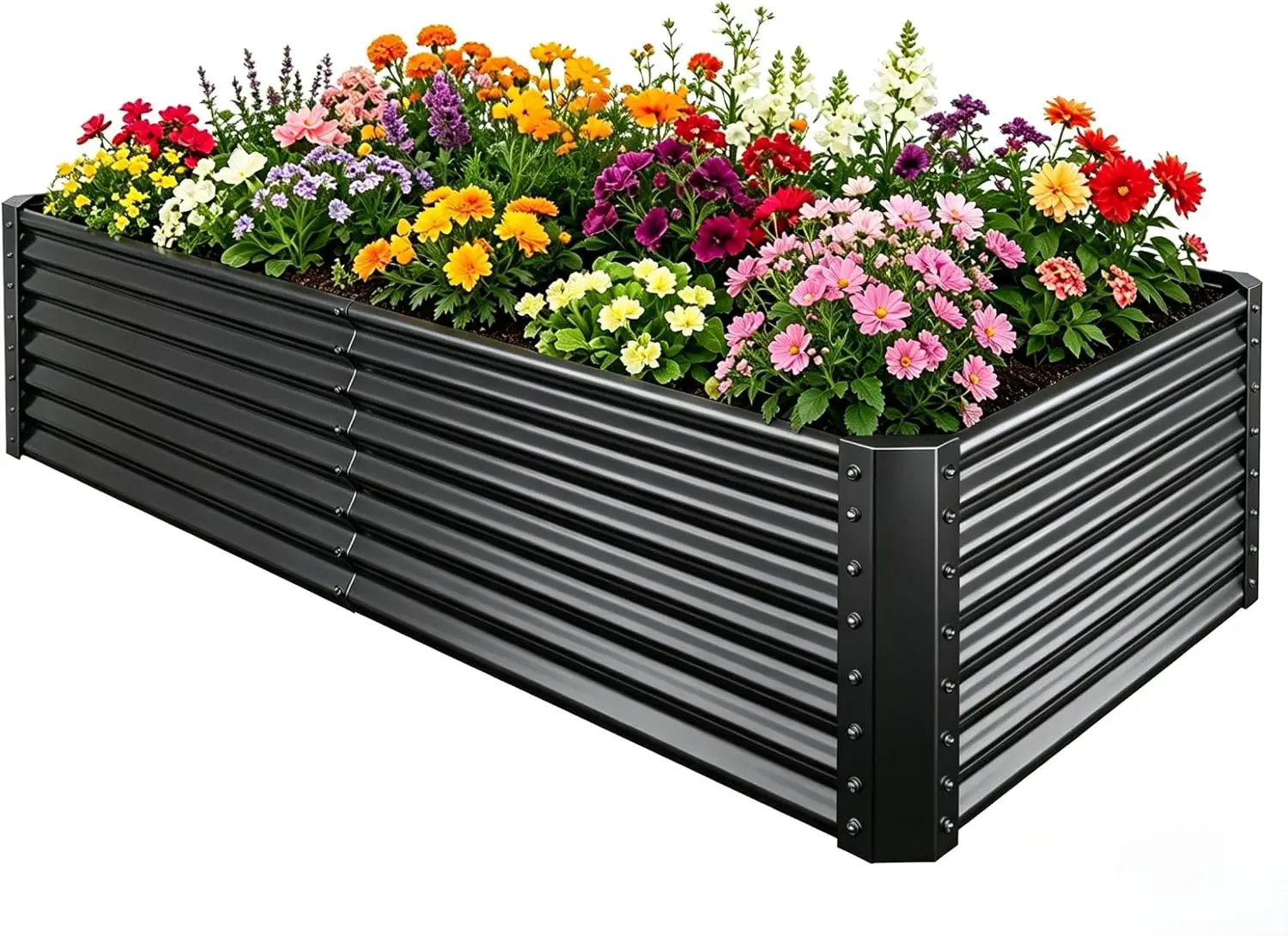 Jardinera Elevada de 6x3x2 Pies, Caja para Plantas de Raíz Profunda, Negra, Acero Galvanizado de 1 mm de Grosor, Resistente al Óxido, Fácil de Montar, Ideal para Brócoli, Frijoles, Tomates
