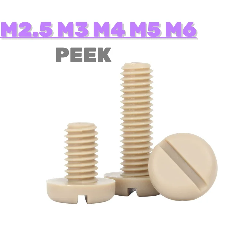 M2.5 M3 M4 M5 M6 PEEK Slotted Round Head Screws High-temperature Resistant Acid Alkali Insulated Plastic Pan Head Bolts