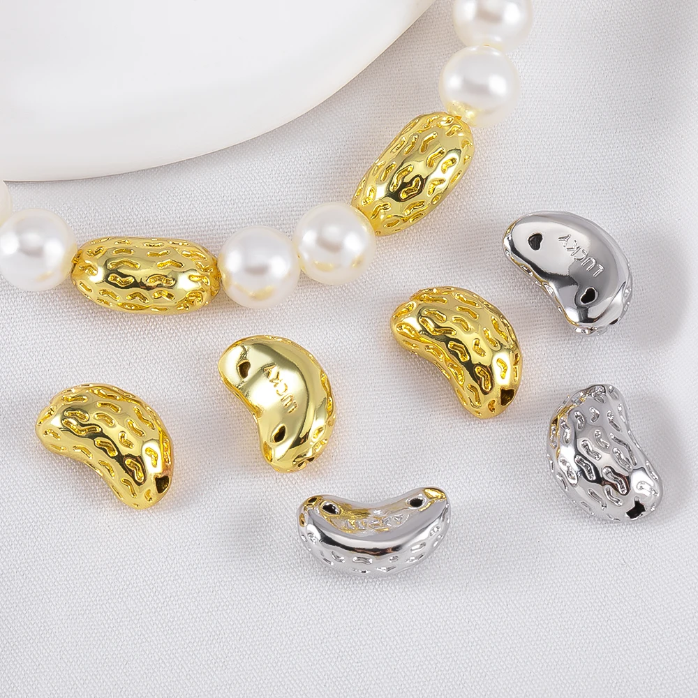 2/4/10Pcs 18K Gold Plated Copper Peanut texture Spacer Beads Loose Beads For Jewelry Making DIY Bracelet Necklace Accessories