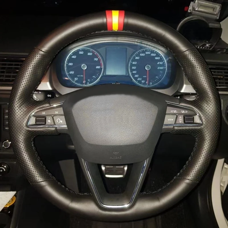 

Genuine Nappa Leather Steering Wheel Cover for Seat Leon FR Cupra R Leon ST Cupra Leon ST Cupra Ateca Cupra Ateca FR Hand sewing