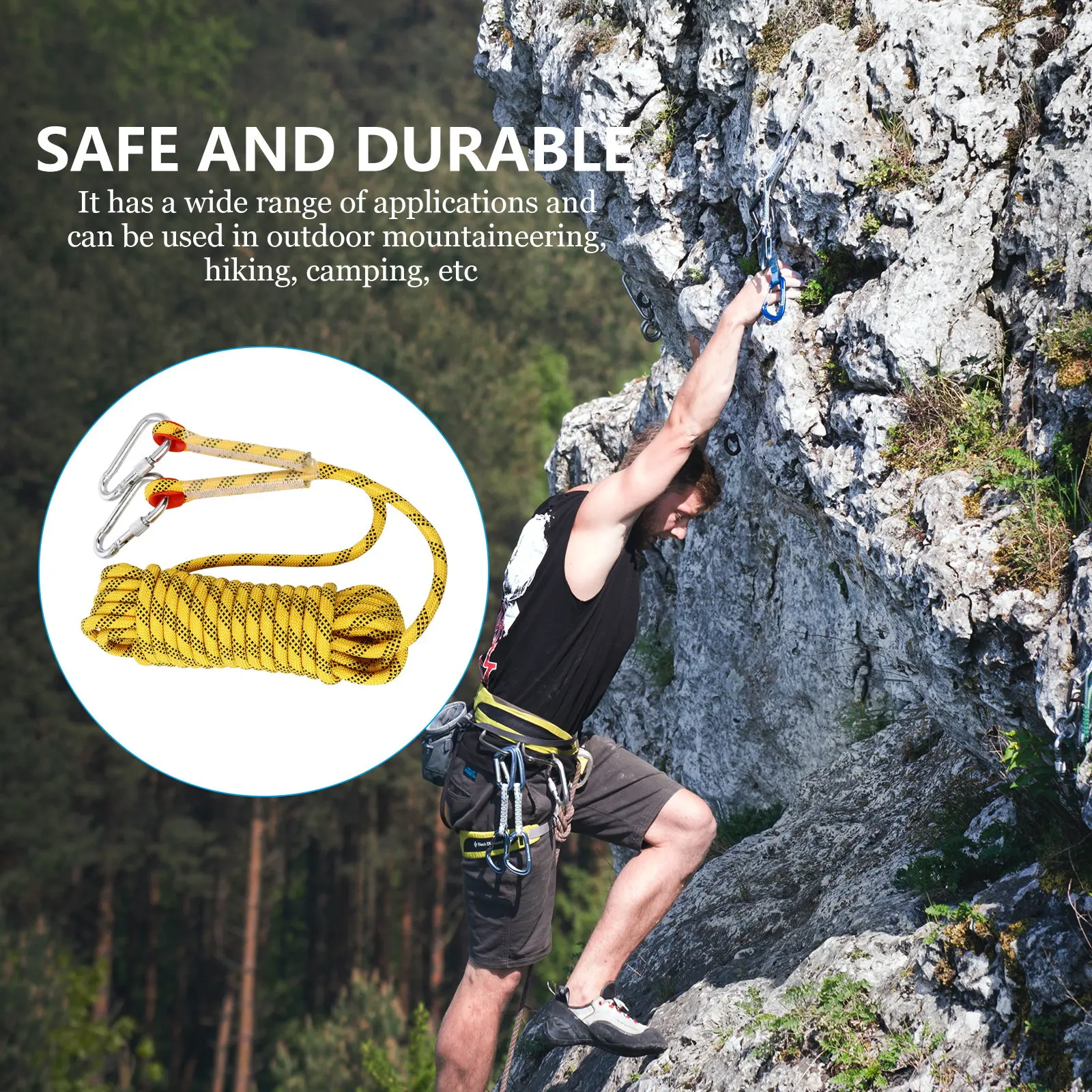 

10M Heavy-Duty Outdoor Climbing Rope Polyester Material High-Tensile Strength Wear-Resistant for Mountaineering Hiking Camping