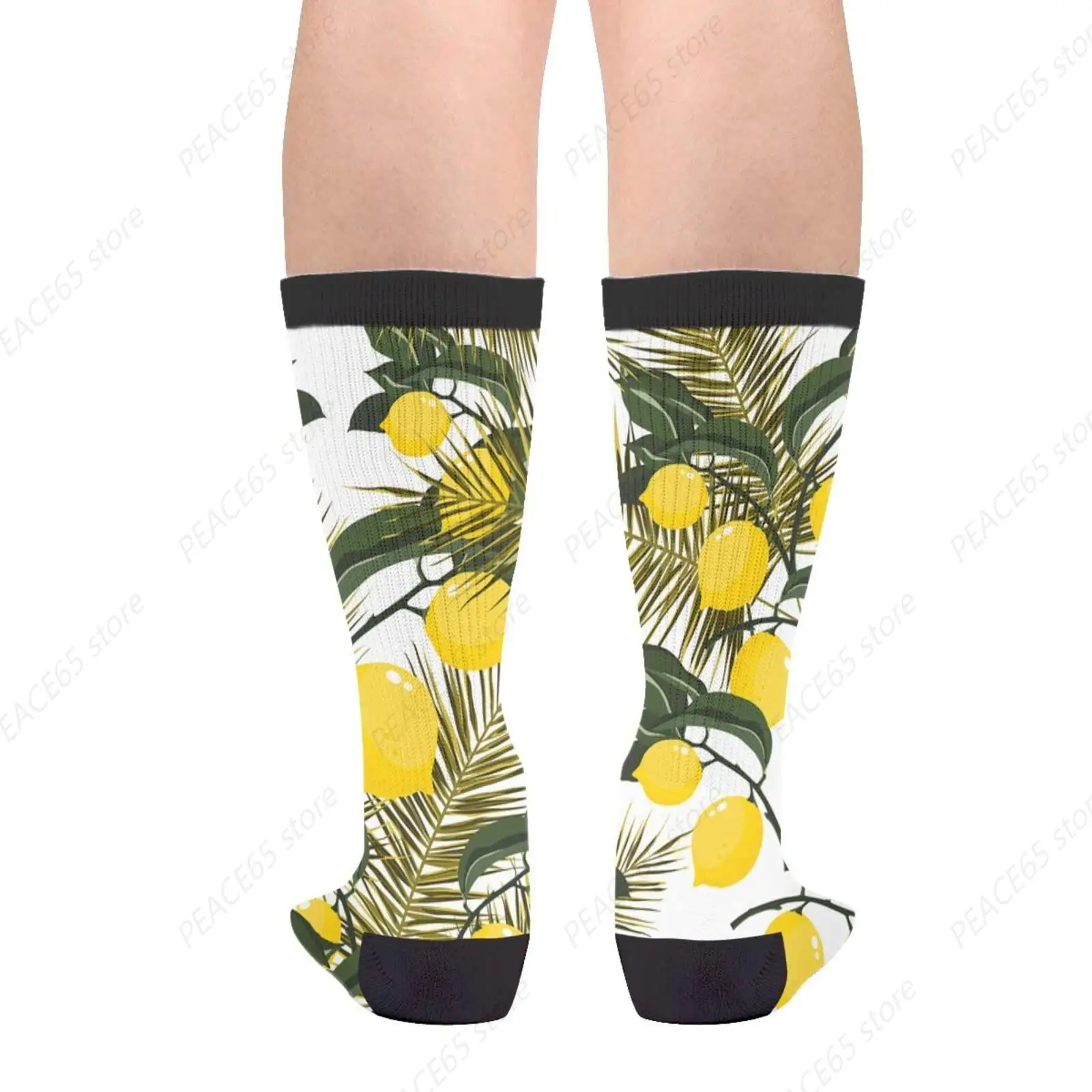 Sock Lemon And Palm Leaves Crazy Crew Casual Dress Socks for Men's