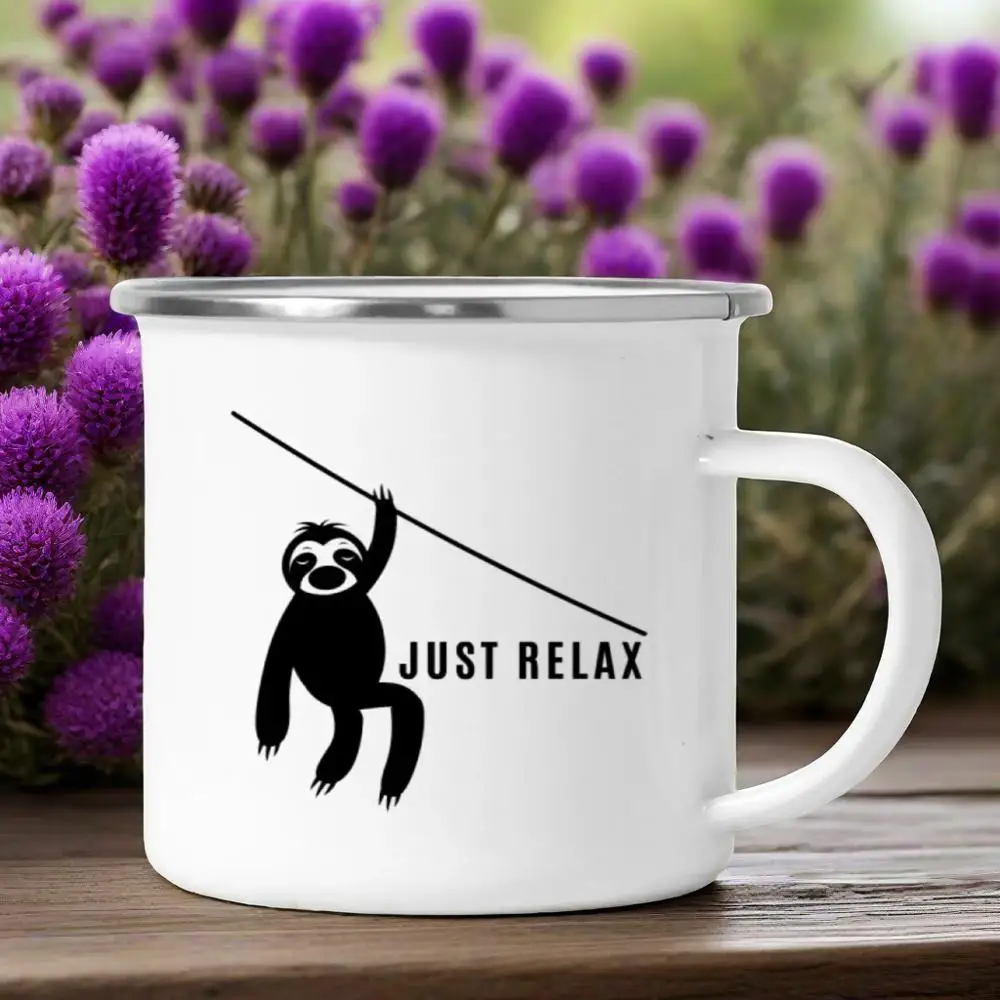 Sloth Mode On Just Relax Enamel Mug Camping Coffee Mugs Camper Hiker Walking Hiking Travel Cups Coffee Mugs Outdoor Festival