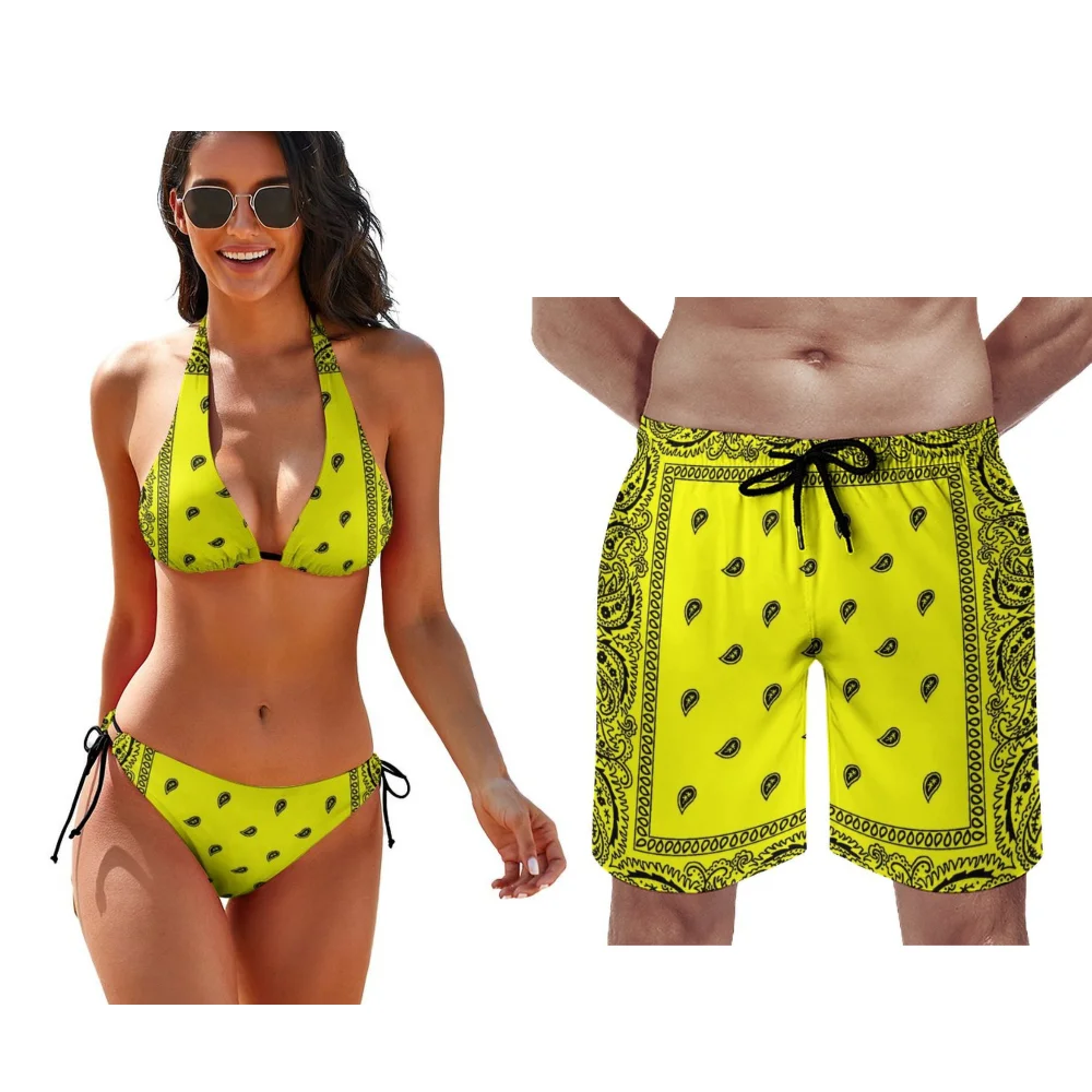Customizable Bandana Couple Sets Couple Swimsuit Sets Multiple Sizes To Choose From Women One Piece Swimsuits Men Swimming Trunk