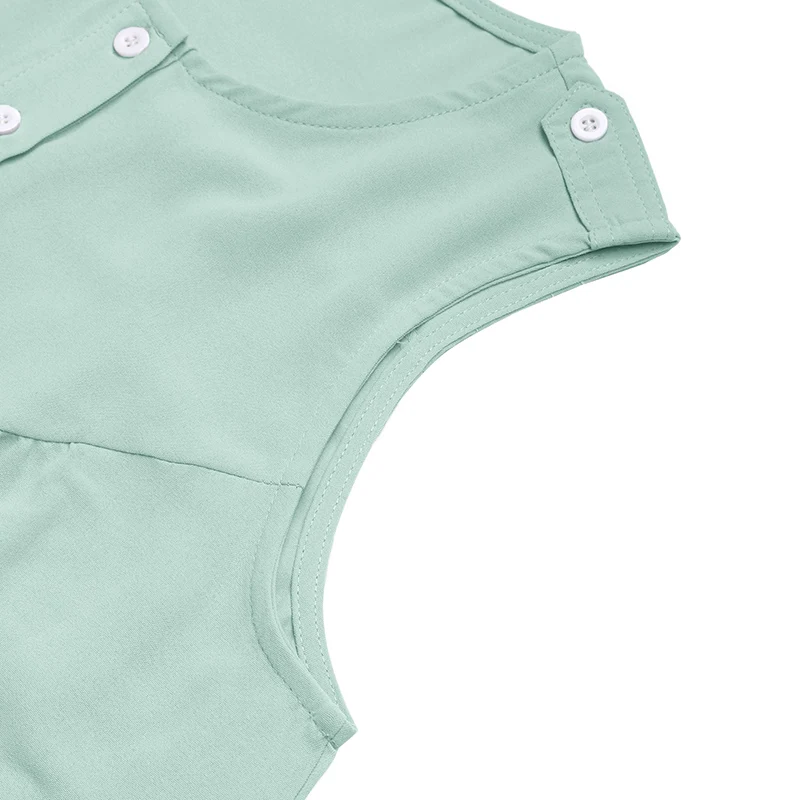 Women's Green Sleeveless Crew Neck Button Front Loose Mini Dress Spring Summer Casual Daily Fashion Comfortable Fit