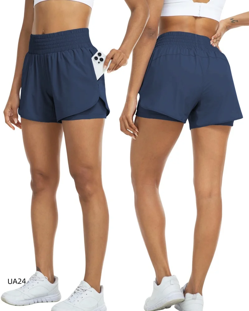 Women's High-Waisted 2-in-1 Quick-Dry Shorts with Zipper Pocket Elastic Waist for Workout Running Gym Yoga Fitness Sportswear image 6