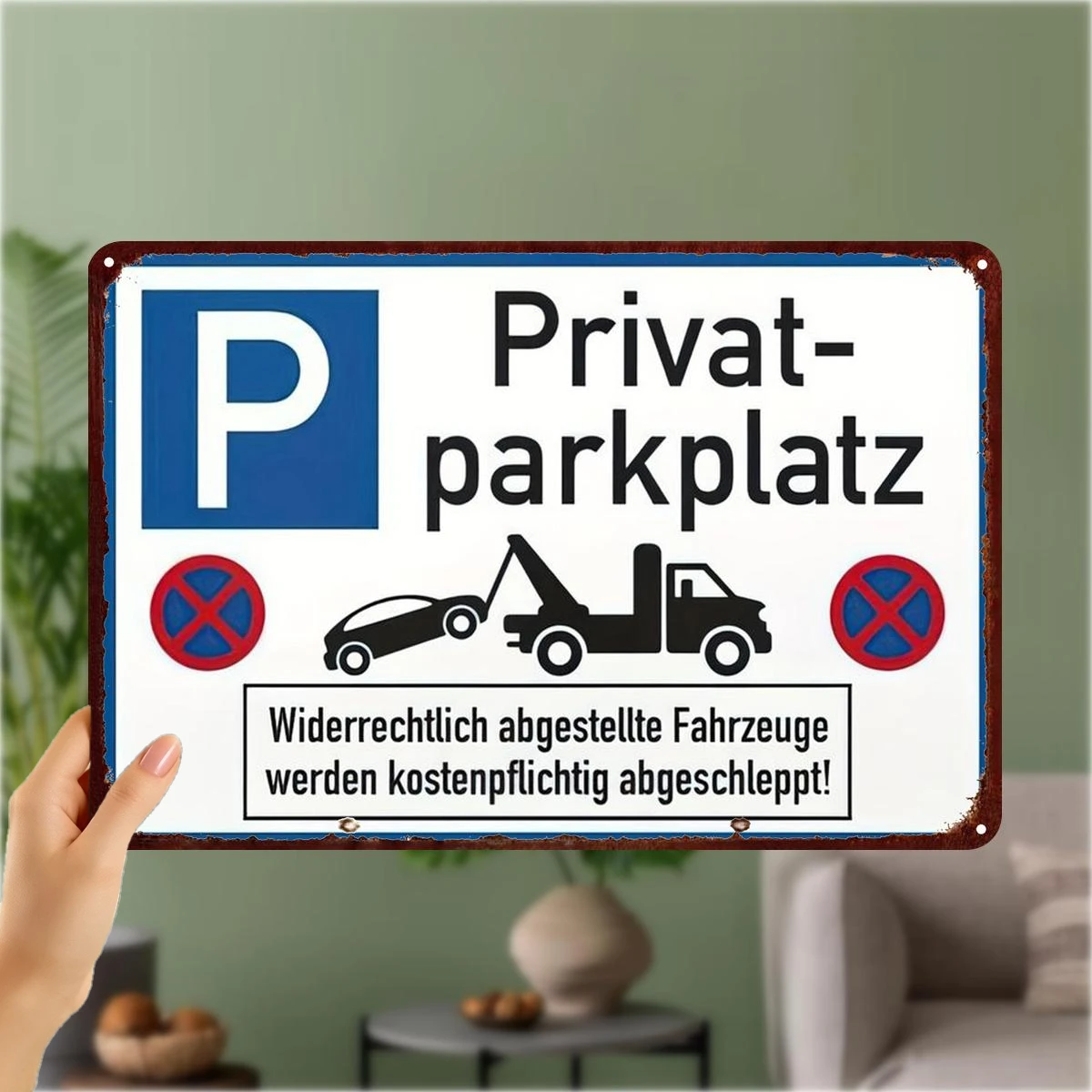 2D Flat, 2D Flat 1pc, Vintage German Parking Sign Iron Art Decor - 