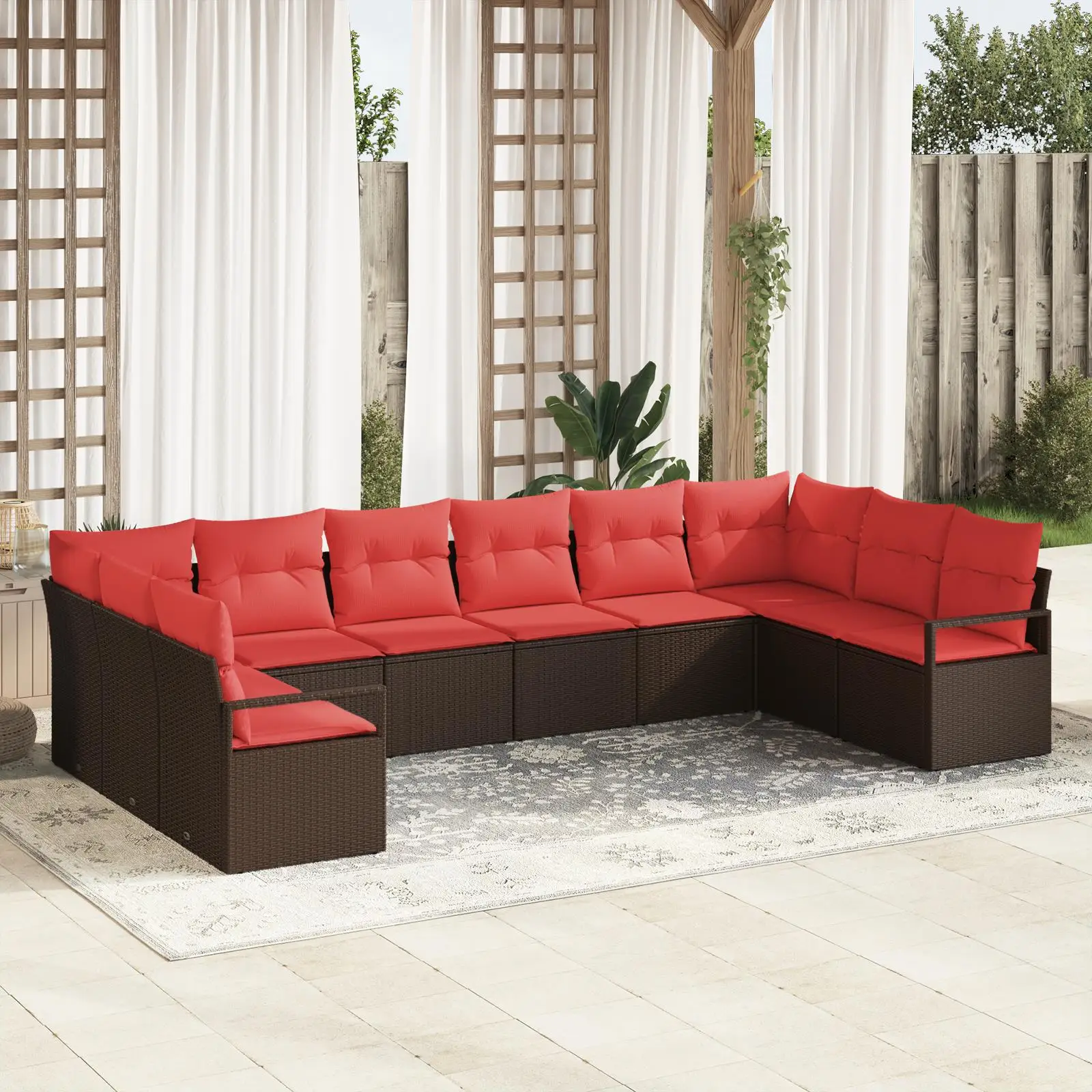 

Beige Poly Rattan 11 Piece Outdoor Garden Sofa Set with Cushions for Patio Leisure Furniture