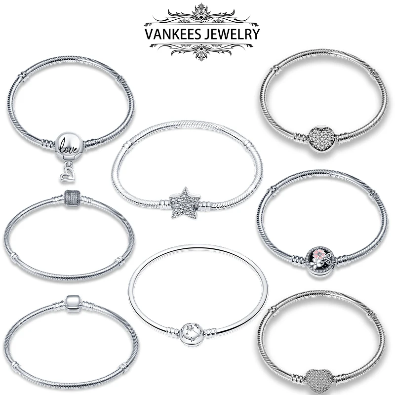 

Hot Sale 925 Silver Round Love Heart Bracelet 16-21cm Suitable for 925 Sterling Silver Charm DIY Birthday Holiday Gift