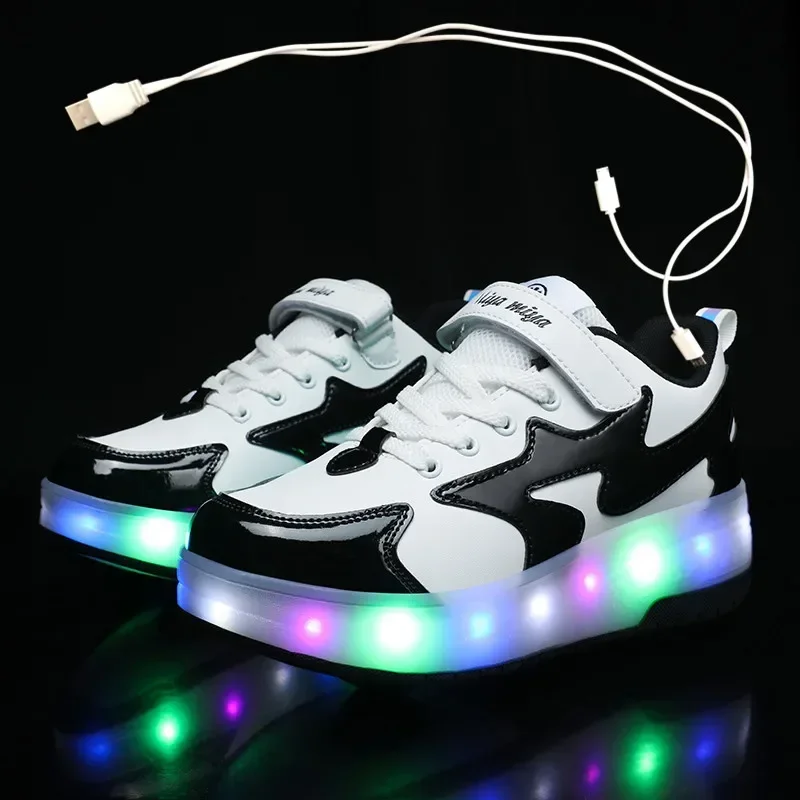 size 29-40 Children Led Shoes Two Wheels Luminous Glowing Casual Sneakers Light Roller Skate Shoes Kids Boys Girls USB Charging