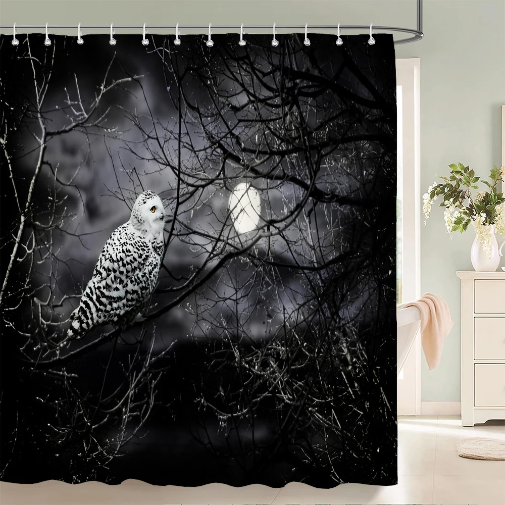 Night Forest Animal Owl Printed Shower Curtain Washable Curtain With Hook Bathroom Decorative Curtain 3D Shower curtains 180*200