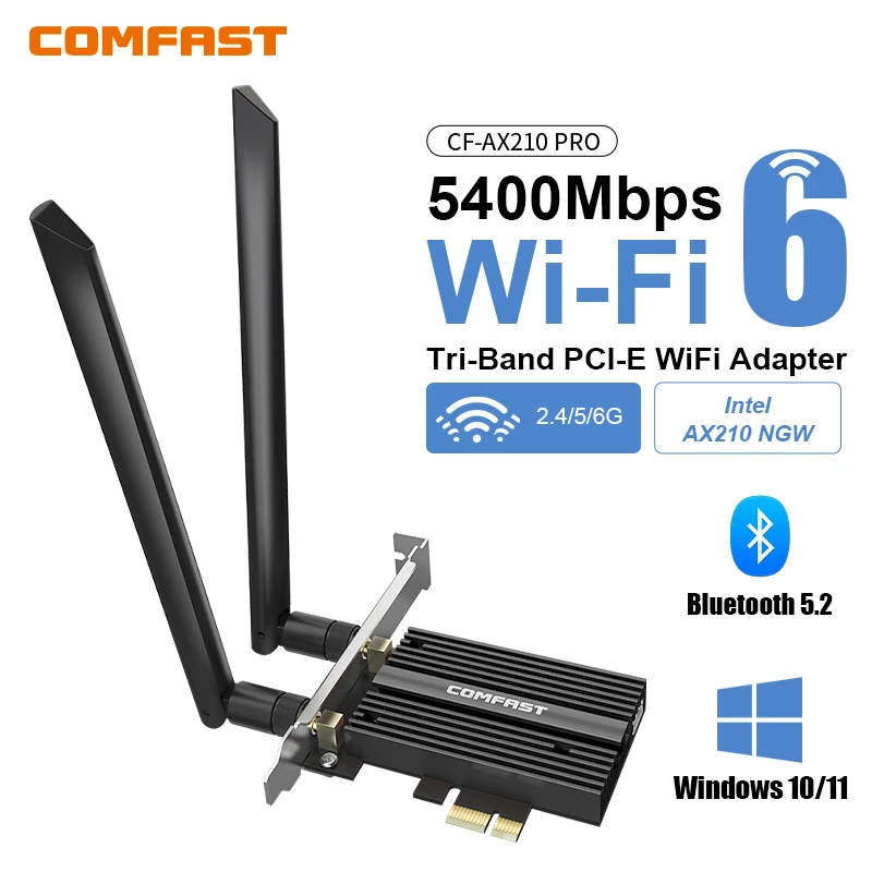 COMFAST 5374M WiFi6E Intel AX210 Bluetooth 5.3 Dual Band 2.4G/5GHz WiFi Card 802.11AX/AC PCI Express Wireless Network Adapter PC