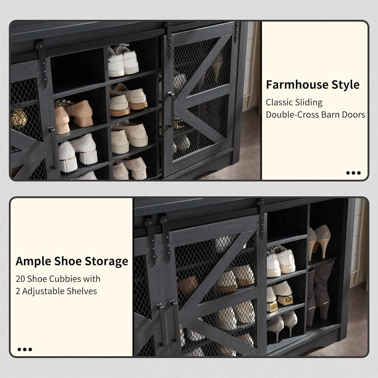 Farmhouse Entryway Bench with Coat Rack, 20 Shoe Cubbies & 12 Coat Hooks, 59" Wide Hall Tree with Shoe Storage Bench