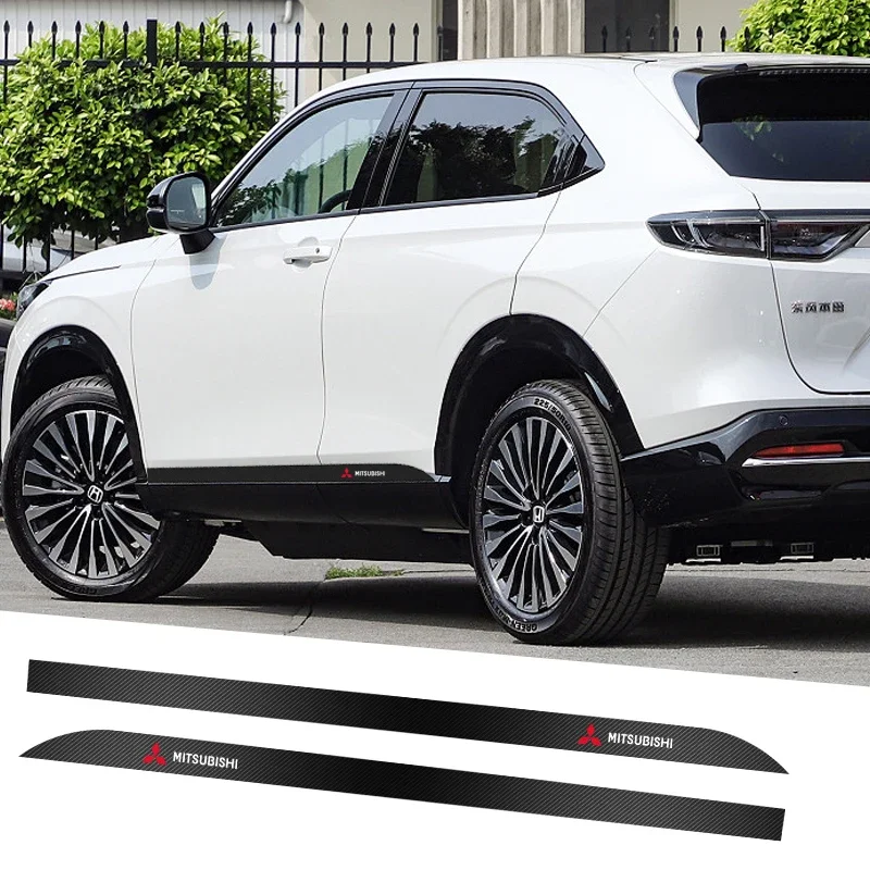 2x Car Door Side Skirt Sill Stripe Carbon Decals Accessories For Mitsubishi ASX Lancer Pajero Outlander L200 Delica Eclipse
