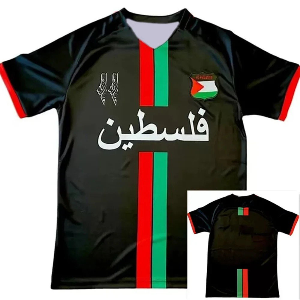 2024 Palestine Soccer Jerseys Black Center Stripe Red Green Football Shirt War Justice March Uniform Kits