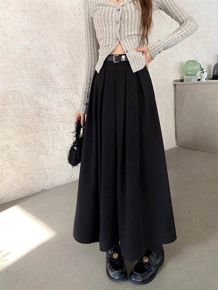 2026 New Korean Skirt Women Solid Color Versatile Mid-length Pleated Skirt Large Swing Type Skirt Female Long Skirts for Women
