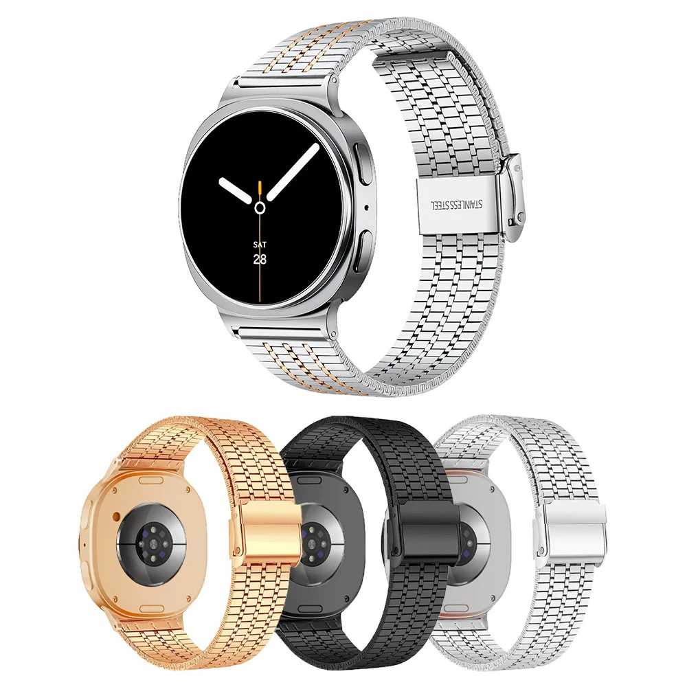 Pulseira de metal para samsung galaxy watch 8 40mm 44mm 8clássico 46mm ultra (2025) 47mm pulseira de aço inoxidável para galaxy watch band