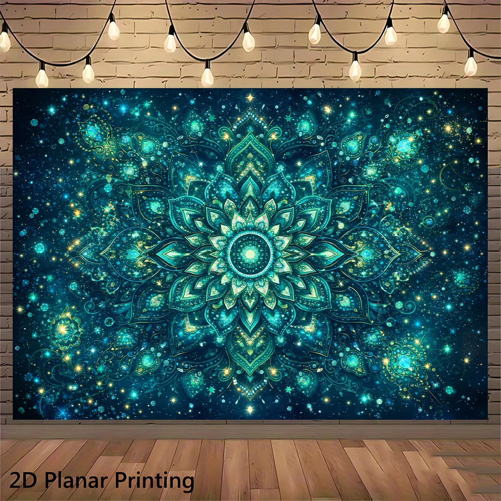 Boho Galaxy Mandala Tapestry Abstract Blue Cosmic Wall Decor Art Print for Nursery Bedroom Living Room Jungle Style Home Accent
