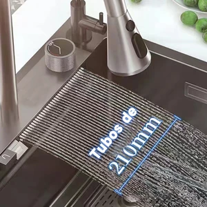 Spülbecken -Kit mit Siphon, Edelstahl, schwarzer flexibler Wasserhahn, Glasscheibe, Gourmetbecher, 75x45x20 cm Hauptverkaufsspülmaschine - №5