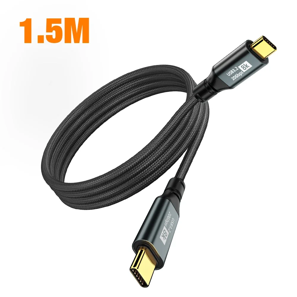 PD100W USB 3.2 20Gbps ThunderBolt 3 Type C naar Type C-kabel 8K @ 60Hz USB-C-datakabel voor iPhone 15 Pro Max MacBook Samsung 2m 3m
