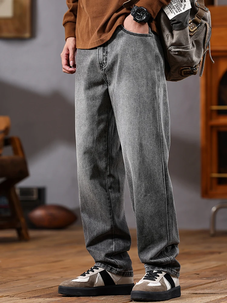 

Мужские джинсы в стиле ретро, американские, модные, свободные, прямые, в стиле хай-стрит, с широкими штанинами, длинные, крутые и стильные, для молодежи