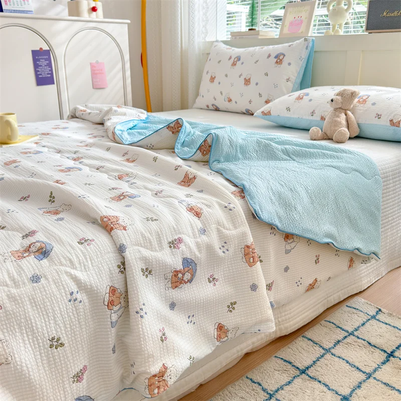 

New Printed Bubble Cotton Summer Quilt with Puff Cooling with Air Conditioning Single Comforter Cool But Not Freezing Bedding