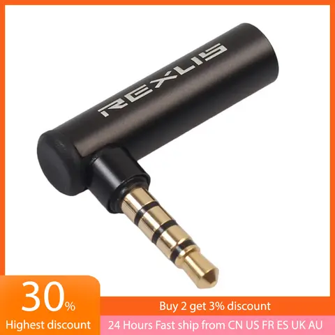 REXUS-Adaptador de Audio macho a hembra, conector de 90 grados con ángulo recto de 3,5mm, convertidor de Audio, tipo L, auriculares estéreo, conector de micrófono